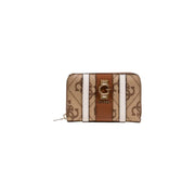 Guess Black Zip Wallet with beige-brown pattern and gold clasp