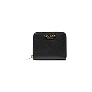 Black textured Guess wallet with gold-tone zipper for women