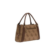 Brown and tan patterned Guess handbag with signature logo design and shoulder strap for stylish wear