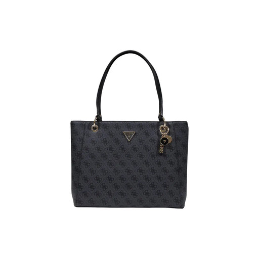 Guess black handbag with repeating logo pattern and gold-tone hardware