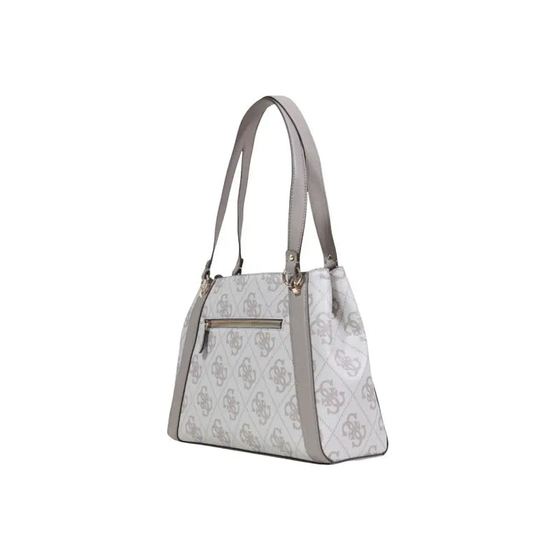 White guess polyurethane handbag with gray monogram pattern and matching gray leather straps 38x25x13 cm