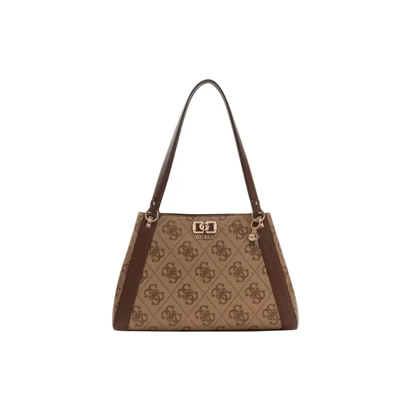Guess brown and beige patterned polyurethane handbag with repeating logo design 38x25x13 cm