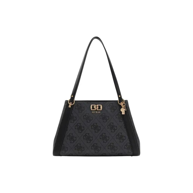 Guess Sac à main en polyuréthane imprimé marron avec logo répété et finitions dorées, 38 x 25 x 13 cm