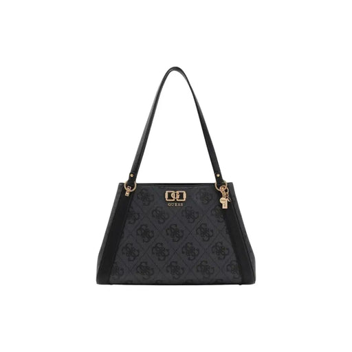 Guess Sac à main en polyuréthane imprimé marron avec logo répété et finitions dorées, 38 x 25 x 13 cm