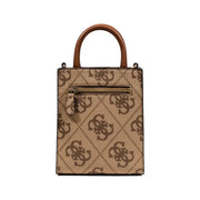 Guess brown printed handbag with shoulder strap and wooden top handle for women