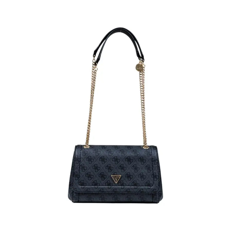 Guess Sac à main bleu foncé à logo répété, anse noire, bandoulière chaîne dorée
