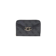 Dark gray Guess wallet with monogram pattern and silver G clasp