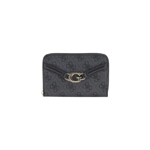 Dark gray Guess wallet with monogram pattern and silver G clasp