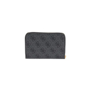 Guess Grey Polyurethane Zip Wallet with Black Monogram Pattern