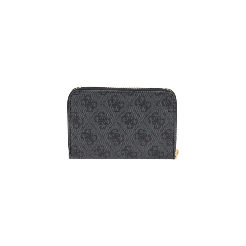 Guess Grey Polyurethane Zip Wallet with Black Monogram Pattern