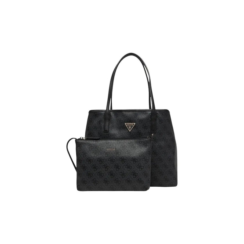 Black Guess grey print polyurethane tote bag and matching clutch featuring a subtle embossed pattern with inner pouch