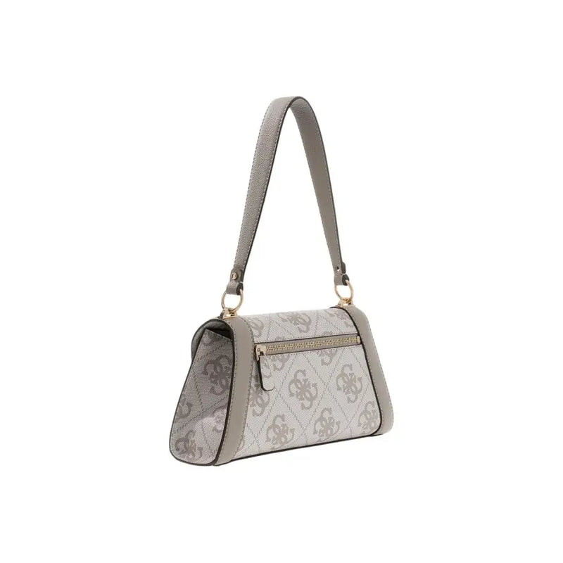 Guess grey print polyurethane handbag with repeating monogram pattern and matching shoulder strap
