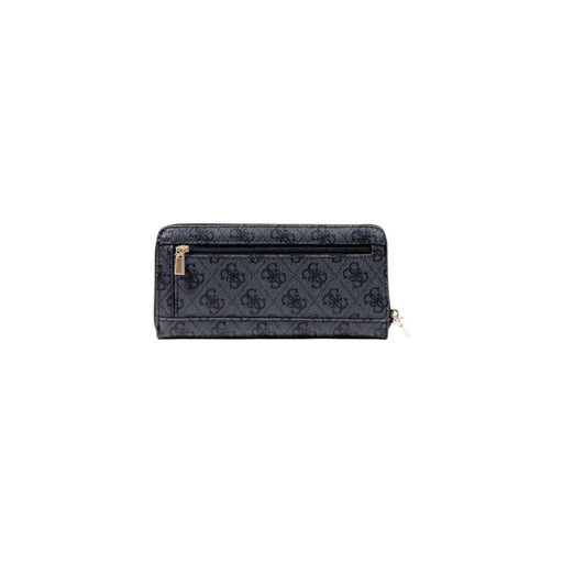Guess Grey Print Zip Wallet with black logo pattern and gold zipper pulls