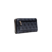 Noir guess Portefeuille zippé avec un motif logo discret et répétitif et des détails de fermeture éclair dorés pour un rangement organisé