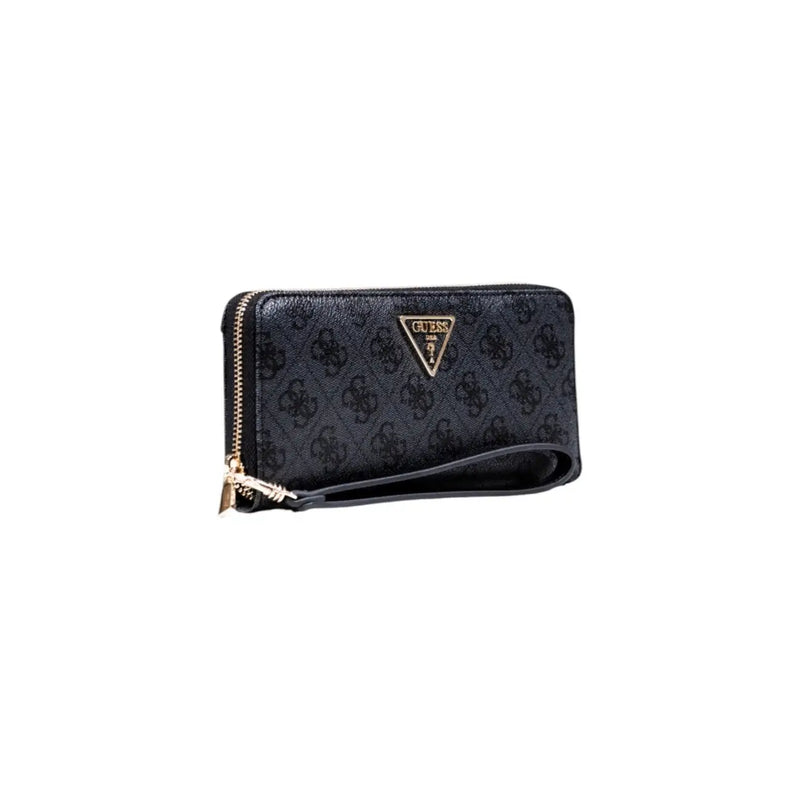 Noir Guess Portefeuille zippé avec motif logo répété et tirette de fermeture éclair dorée pour un rangement organisé