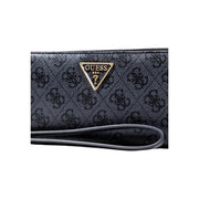 Guess Pochette portefeuille zippée grise imprimée, doublée de noir avec motif monogramme répété et logo triangulaire doré