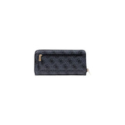 Gris foncé Guess Portefeuille zippé gris imprimé avec un motif logo noir répété, des tirettes de fermeture éclair dorées et de multiples poches