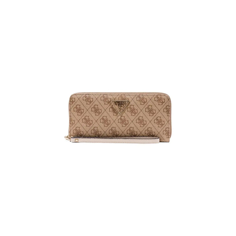 Beige Guess Portefeuille zippé à motif logo répété et dragonne assortie dotée de plusieurs poches