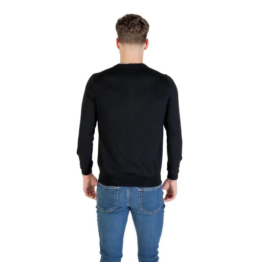 Guess Pull en maille noire pour homme, col rond, mélange de laine, manches longues et col rond.