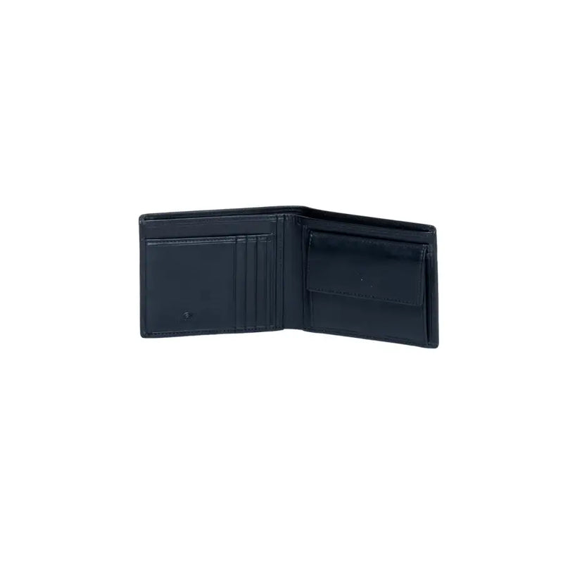 Open Guess Men Black Leather Wallet with Money Clip showing multiple card slots and coin pocket