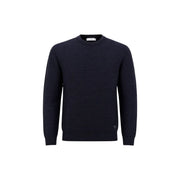 Guess men blue knitwear Merton crew neck sweater in dark navy with subtle ribbed texture and triangular logo detail