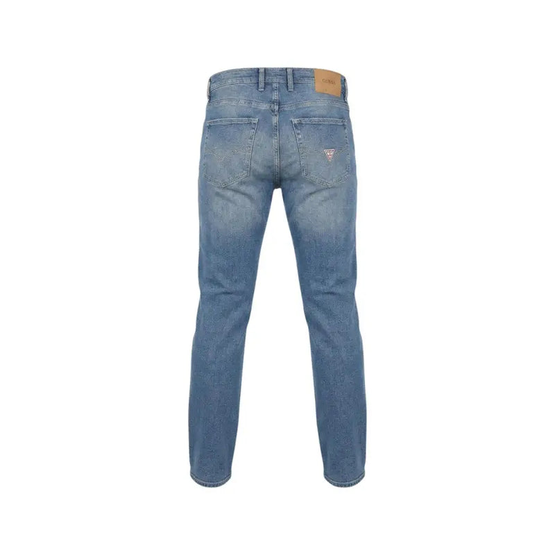 envers en coton stretch bleu clair guess Jean homme coupe droite classique et logo sur la poche