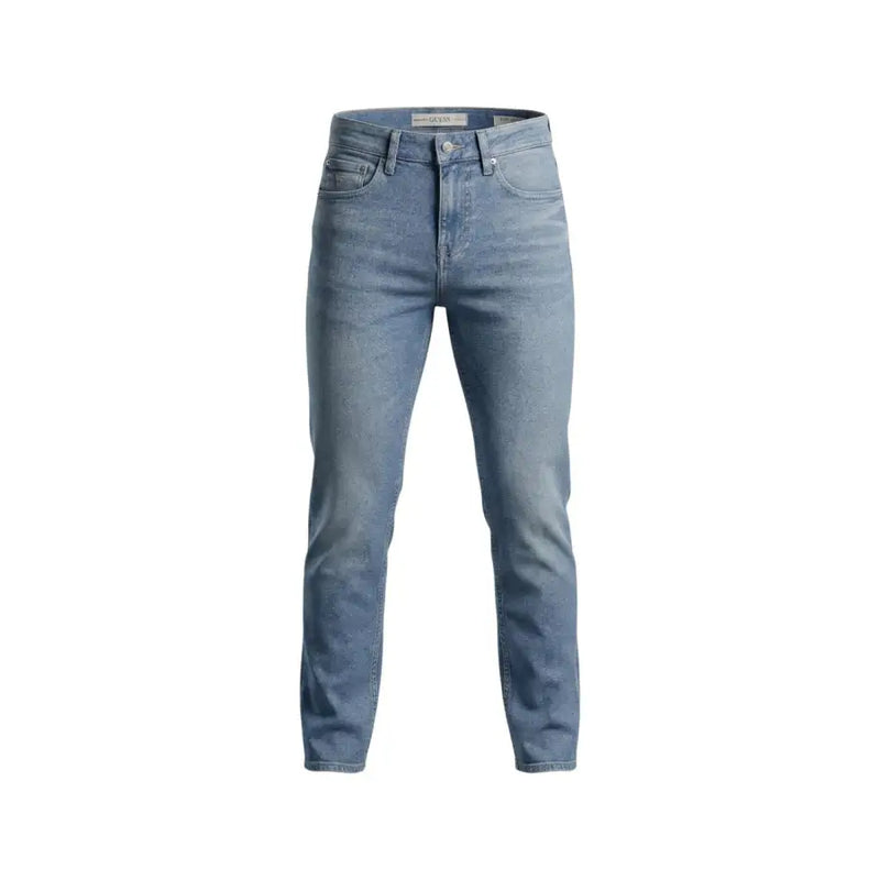 Guess Jean homme bleu en coton stretch, denim clair délavé, coupe slim et design classique à cinq poches