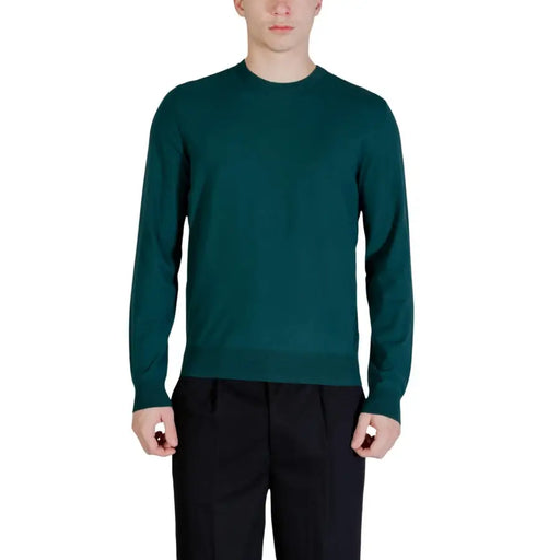 Pull vert foncé à manches longues et col rond en maille de viscose mélangée de Guess pour hommes