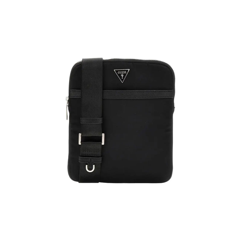 Noir Guess Sac banane Milano pour homme en polyester, au design minimaliste et élégant, orné de détails métalliques argentés.