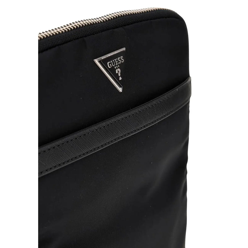 Noir guess Housse pour ordinateur portable en nylon avec logo triangulaire argenté et bordure zippée conçue pour les hommes par guess Milan