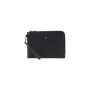 Guess Trousse de toilette homme Milano petite taille en similicuir noir avec logo triangulaire argenté et fermeture éclair