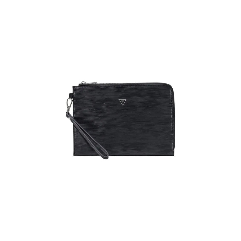 Guess Trousse de toilette homme Milano petite taille en similicuir noir avec logo triangulaire argenté et fermeture éclair