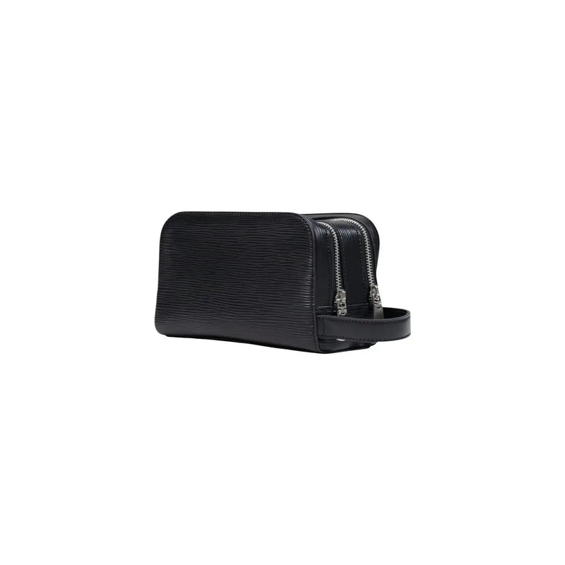 Guess Trousse de toilette homme Milano petite taille en similicuir noir texturé avec double fermeture éclair et poignée courte