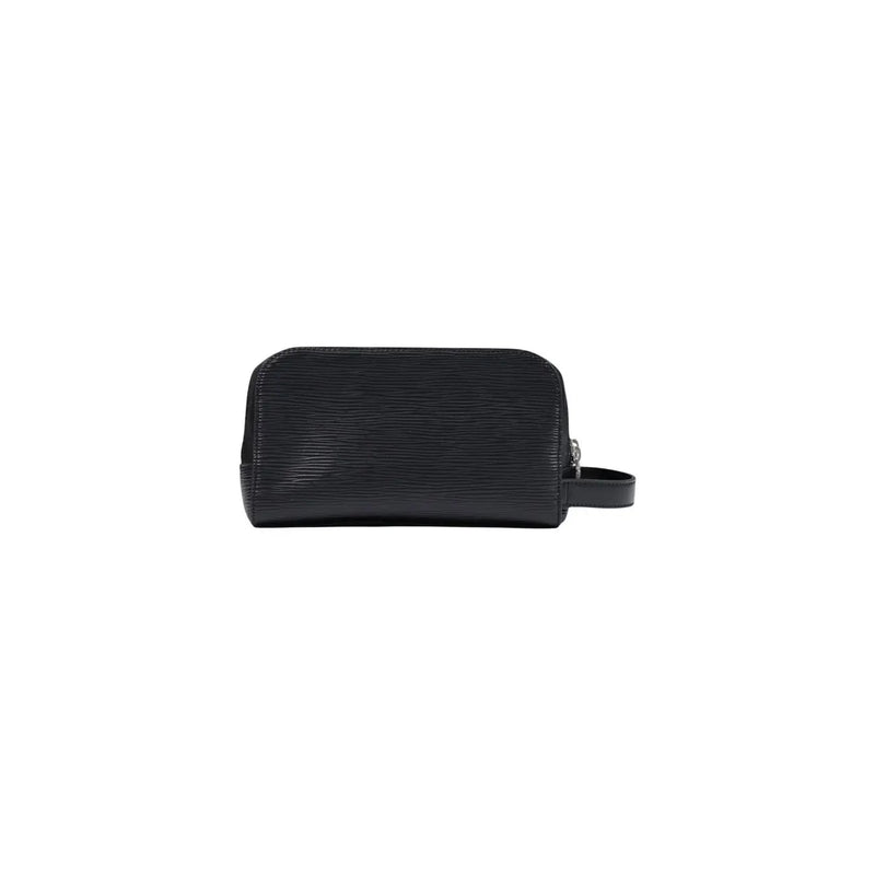 Guess Trousse de toilette homme Milano petite, en similicuir noir texturé avec fermeture éclair argentée et anse courte