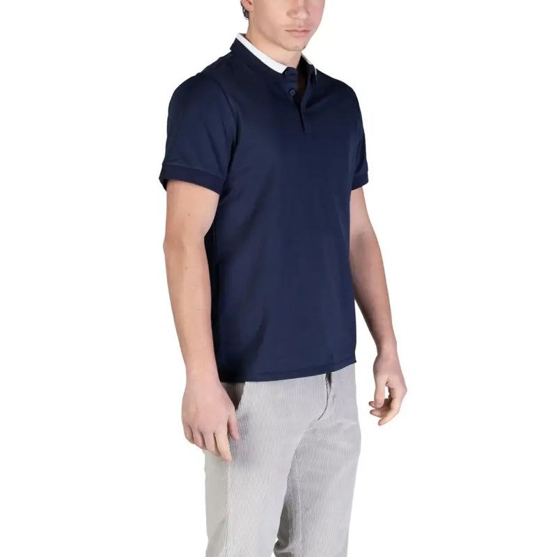 bleu marine Guess Polo homme à col blanc et patte de boutonnage en coton à manches courtes