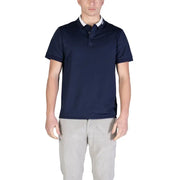 bleu marine en coton à manches courtes Guess Polo homme à col blanc et logo discret sur la patte de boutonnage