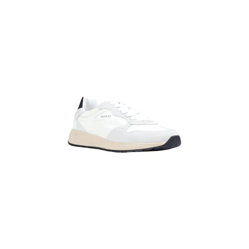 Blanc Guess Baskets homme Aria à lacets avec empiècements noirs au talon et à l'avant, collection printemps-été