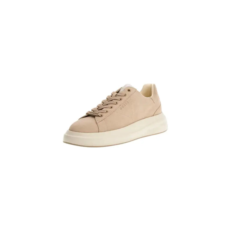 daim beige Guess Baskets pour hommes avec semelle épaisse en caoutchouc blanc et lacets assortis, chaussures sportives à enfiler