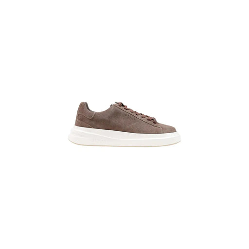 Guess men sneakers black leather elba fall winter collection brown suede low-top sneaker with white rubber sole and brown laces