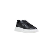 Noir Guess Baskets homme Elban avec semelle en caoutchouc blanc et tige en cuir noir cousu, en suédine polyester.