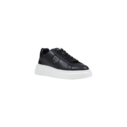 Noir Guess Baskets homme Elban avec semelle en caoutchouc blanc et tige en cuir noir cousu, en suédine polyester.