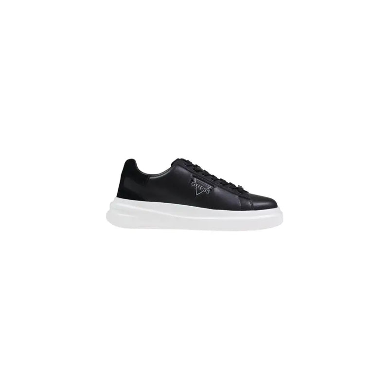 Guess Baskets homme Elban en daim noir et polyester, finition brillante et semelle en caoutchouc blanc, vues de l'arrière