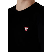 Noir Guess hommes t-shirt avec un petit logo triangulaire rouge brodé sur la poitrine en tissu de coton