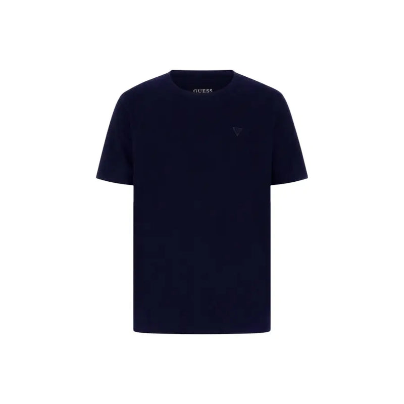 Guess T-shirt homme bleu marine à manches courtes en mélange coton modal, avec logo brodé discret sur la poitrine.