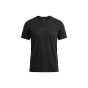 Noir Guess hommes t-shirt avec un logo brodé gris discret sur la poitrine dans une matière en coton confortable