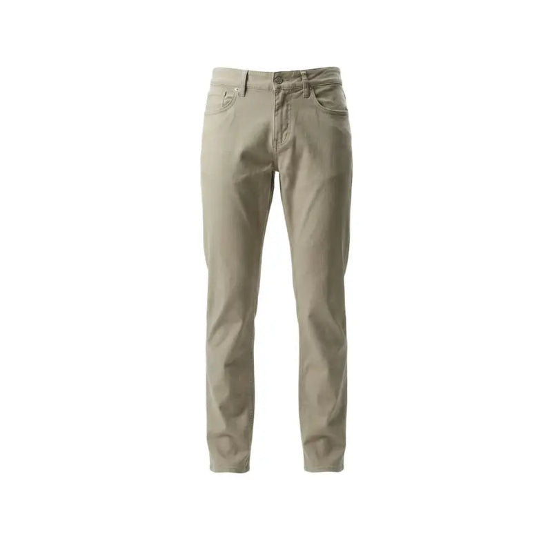 Guess Pantalon homme beige en mélange de coton, coupe slim, style chino kaki, cinq poches et finitions discrètes.