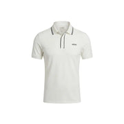 Guess Polo blanc à manches courtes pour homme, en mélange de coton, avec bordure de col noire et logo discret brodé sur la poitrine