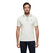 couleur crème Guess Polo homme à manches courtes en mélange de coton avec bordure noire au col et à la patte de boutonnage