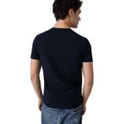 Vue arrière de guess T-shirt noir en coton extra slim pour homme, col rond, avec logo discret dans le bas du dos