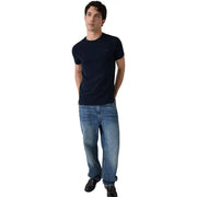 Guess T-shirt homme bleu marine en coton, coupe extra slim, manches courtes et col rond. t-shirt avec un logo brodé discret sur la poitrine gauche